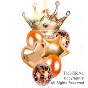 SET DE GLOBOS METALIZADO CORONA PRINCESA ROSA GOLD 7 UNIDADES X 1
